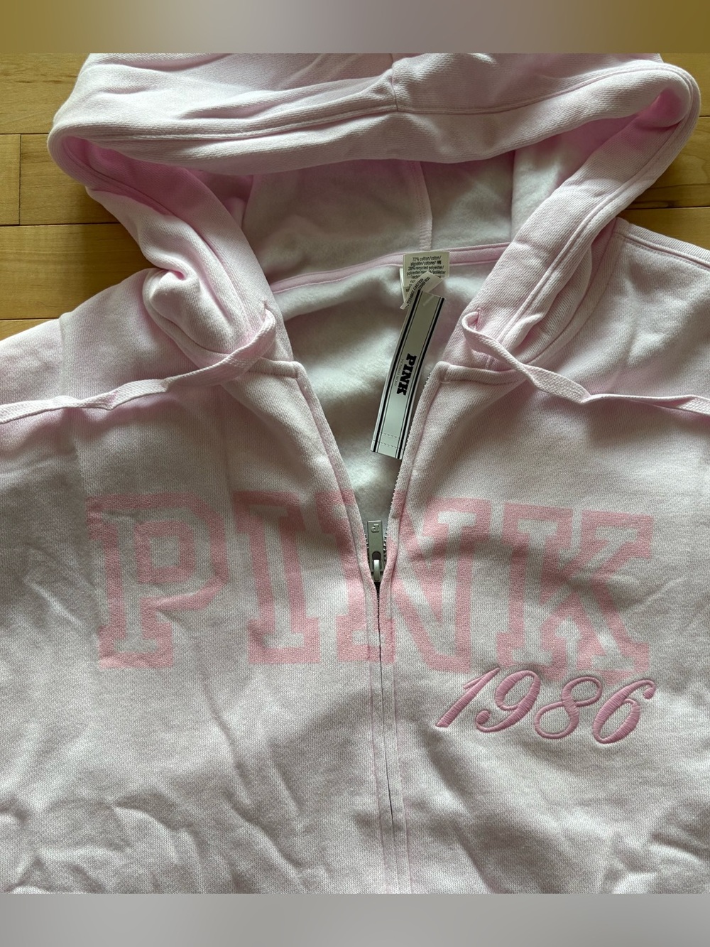 Victoria Secret PINK Campus Fleece Zip Up Hoodie Pink Tulip Spring XXL NWT - Picture 6 of 6